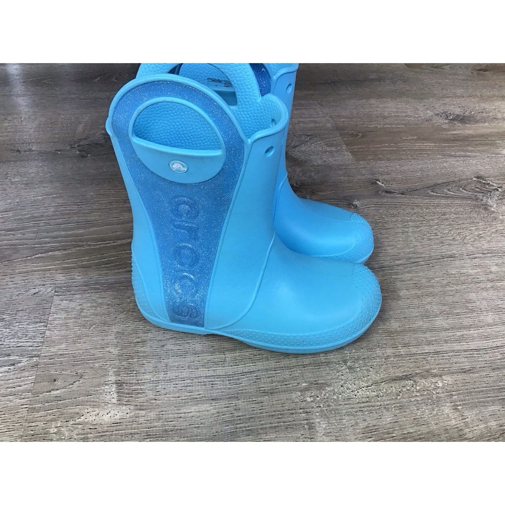 Crocs Youth Girls Handle It Size 3 J3 Rain Boots Blue Glitter 211272 - Picture 1 of 11